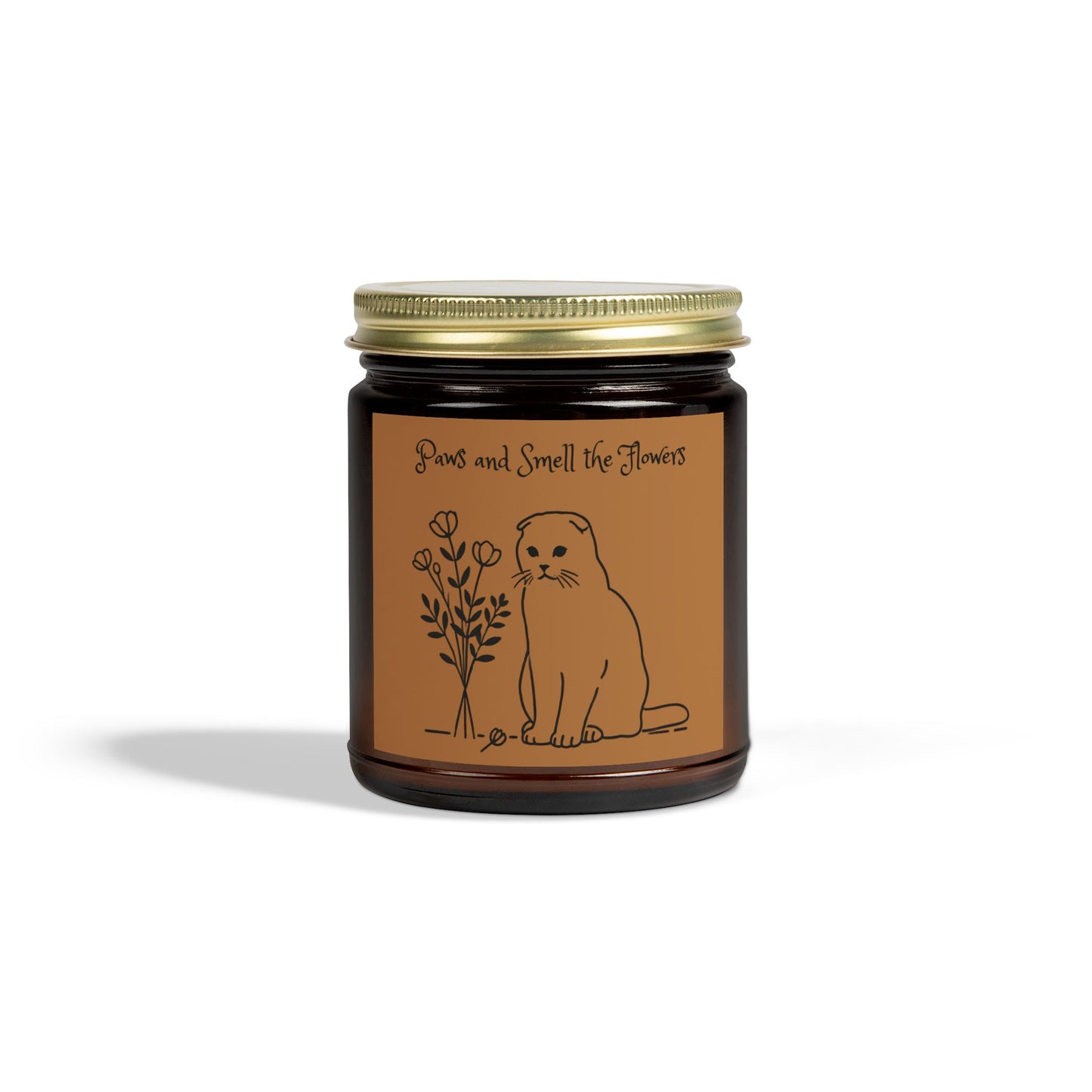 Scottish Fold 'Paws and Smell the Flowers' Scented Candle – Hand-Poured in Amber Glass