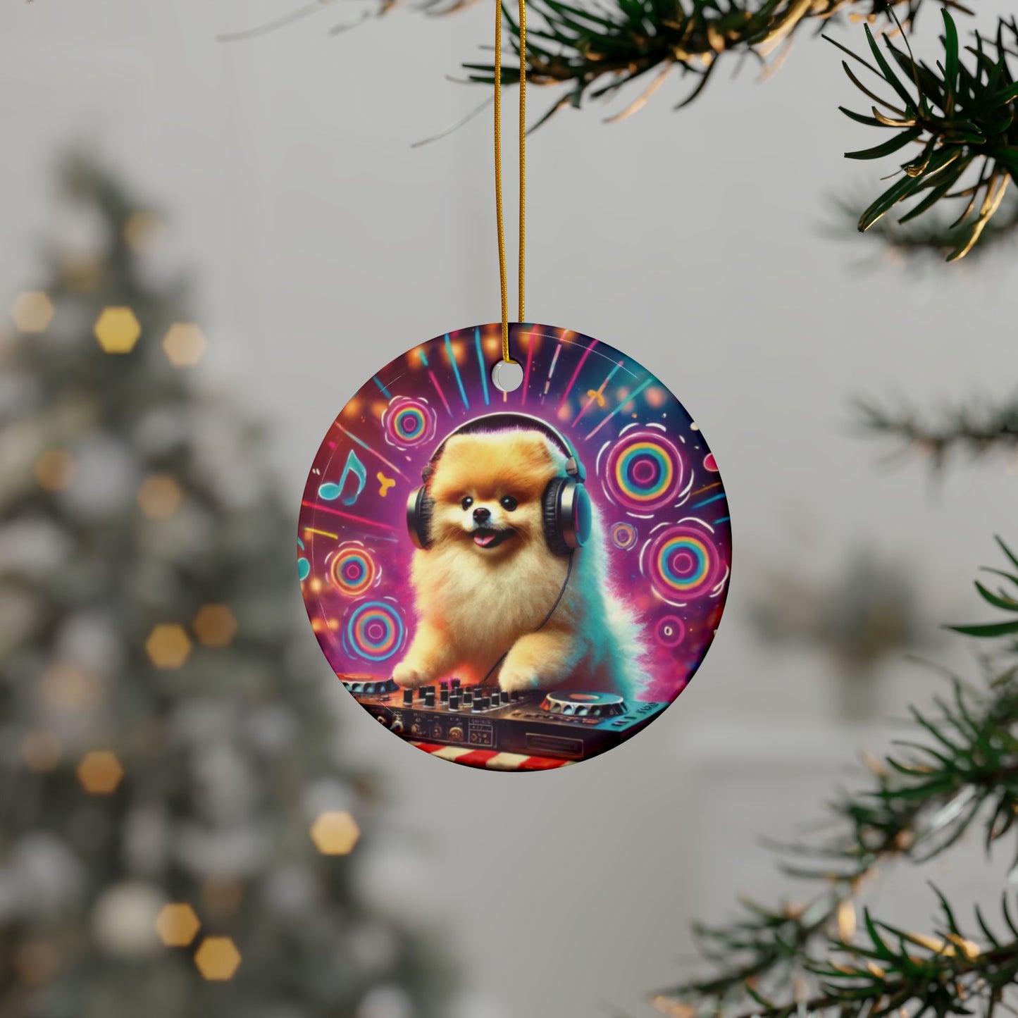 Ceramic Ornaments - Pomeranian Dog DJ Music Festival Cartoon Print