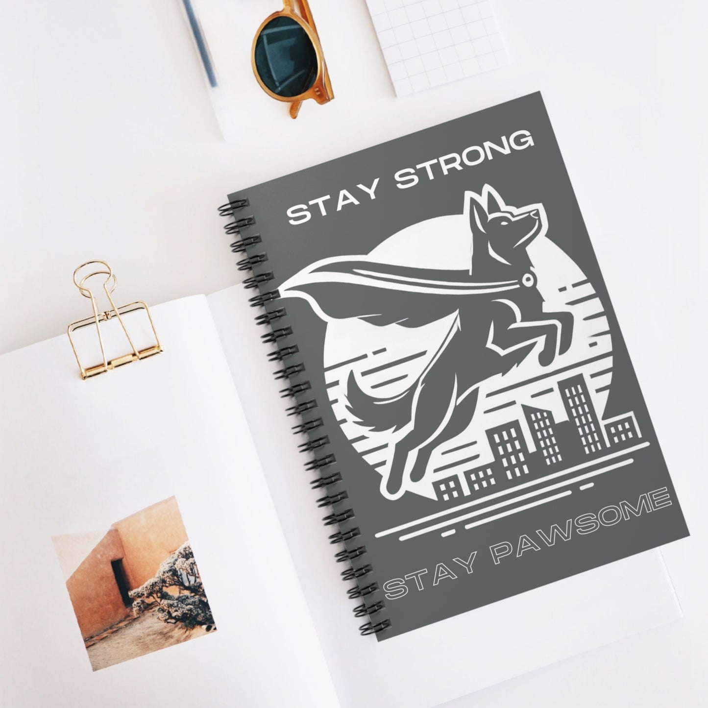 German Shepherd 'Stay Strong, Stay Pawsome' Spiral Notebook – Bold & Motivational