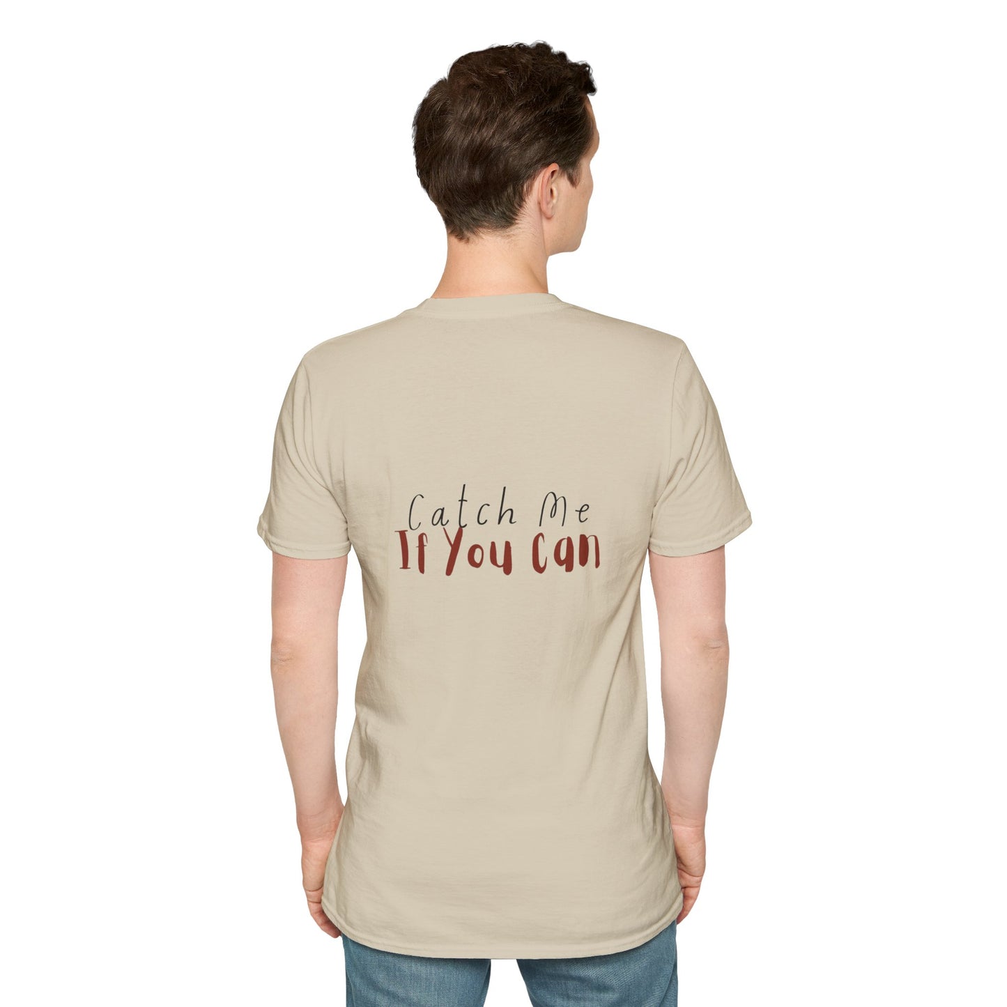 Geometric Dachshund 'Catch Me If You Can' Unisex Sand Softstyle T-Shirt – Cozy & Stylish Autumn Vibe