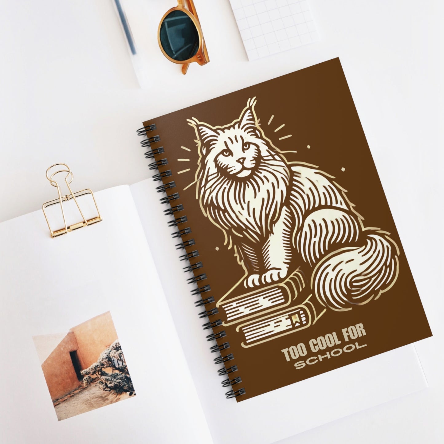 Maine Coon 'Too Cool for School' Spiral Notebook Ruled Line – Stylish & Practical for Everyday Use