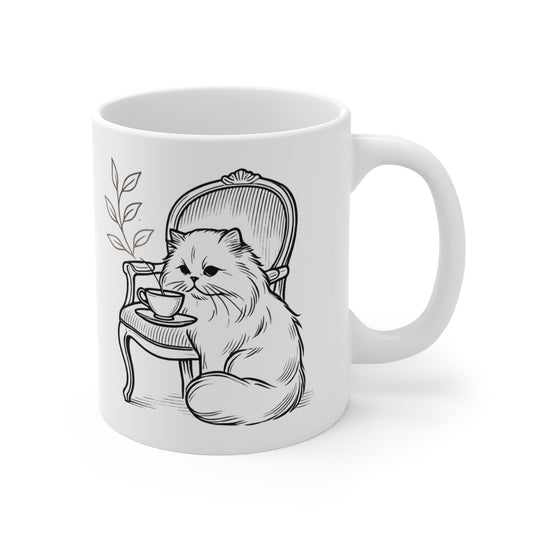 Persian Cat 'Sip Happens' 11oz White Mug – Stylish & Fun for Pet Lovers