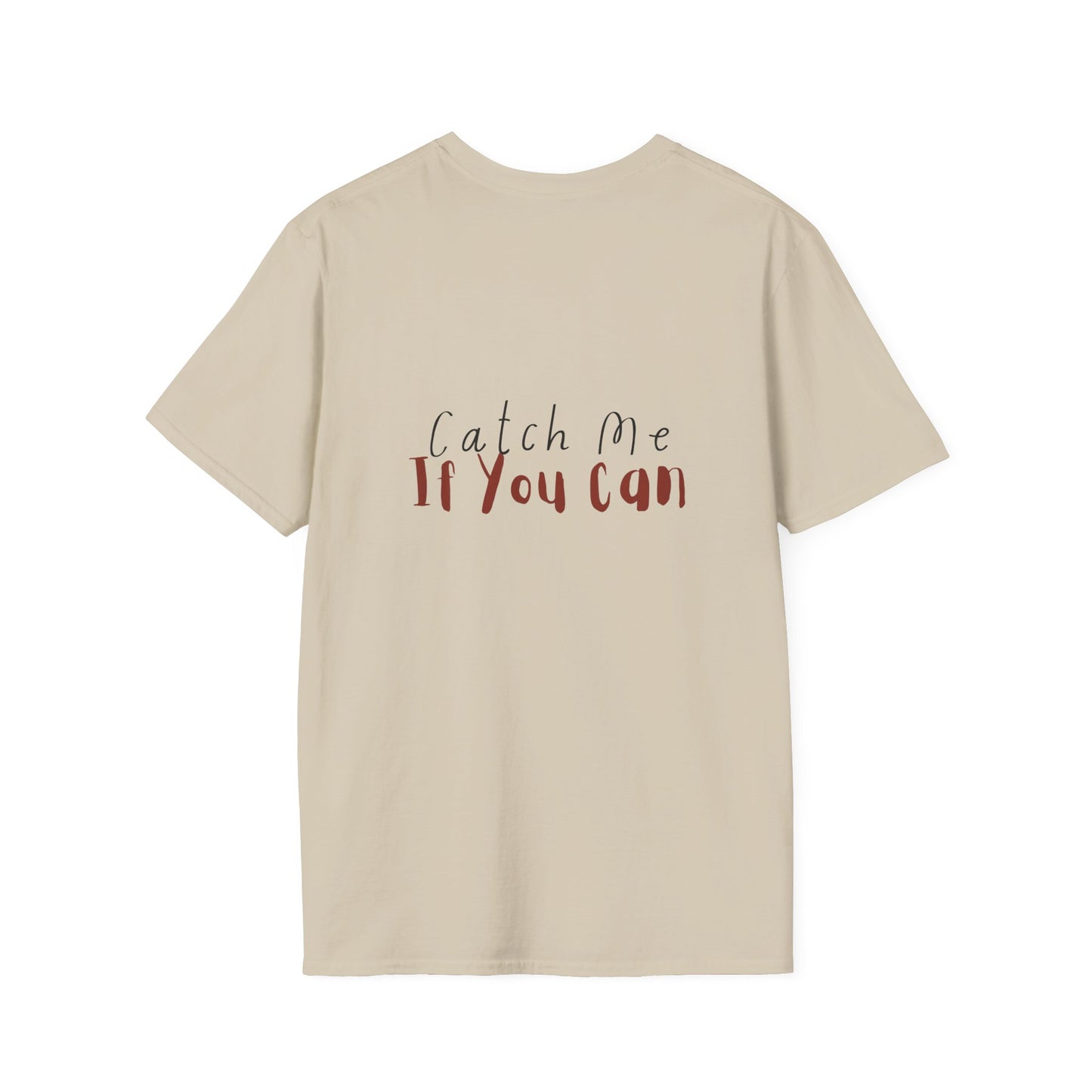 Geometric Dachshund 'Catch Me If You Can' Unisex Sand Softstyle T-Shirt – Cozy & Stylish Autumn Vibe