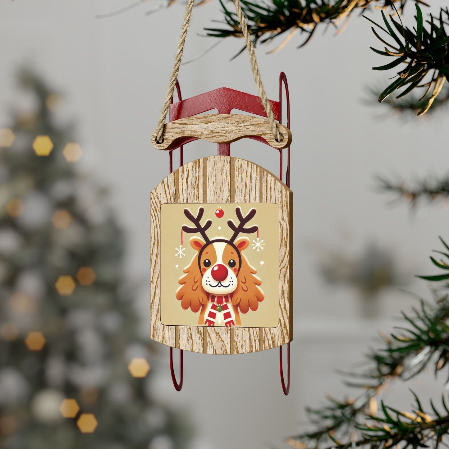 Cocker Spaniel Reindeer Sled Ornament – Festive Dog-Themed Christmas Decor