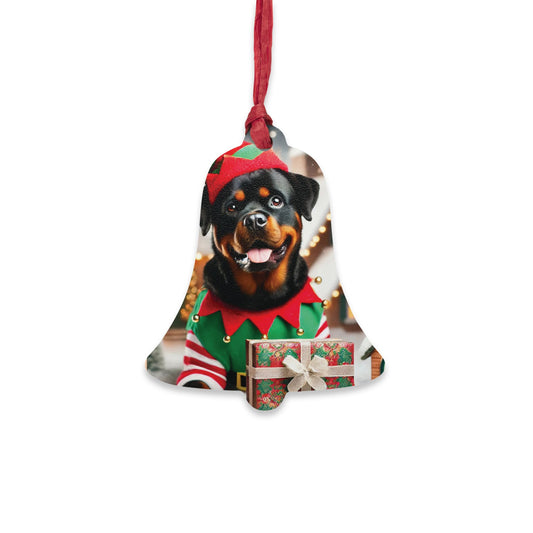 Rottweiler Elf Wooden Ornament – Festive Holiday Dog Decor with Magnetic Back