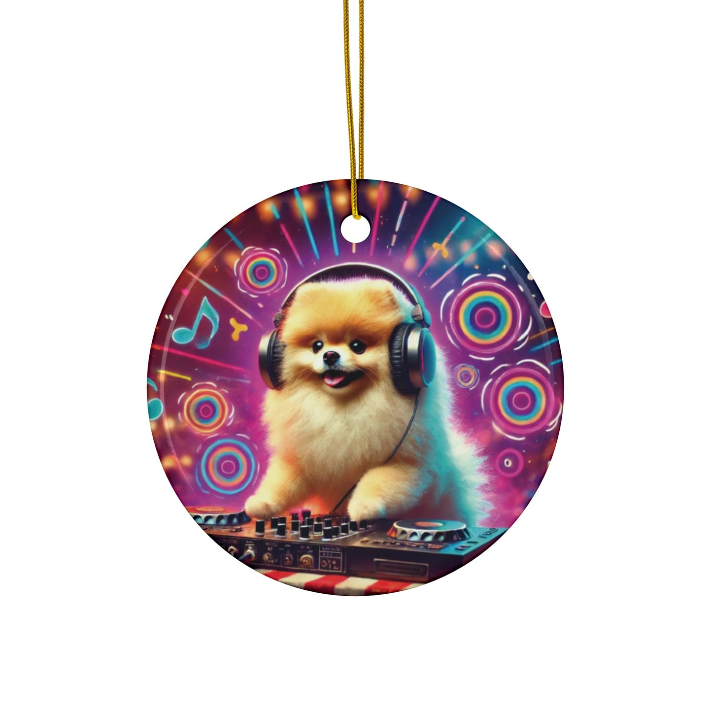 Ceramic Ornaments - Pomeranian Dog DJ Music Festival Cartoon Print