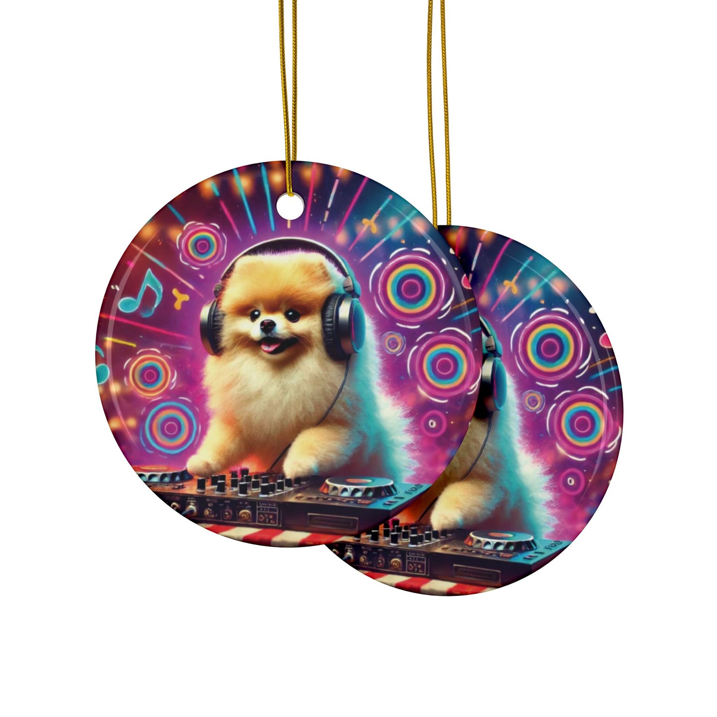 Ceramic Ornaments - Pomeranian Dog DJ Music Festival Cartoon Print