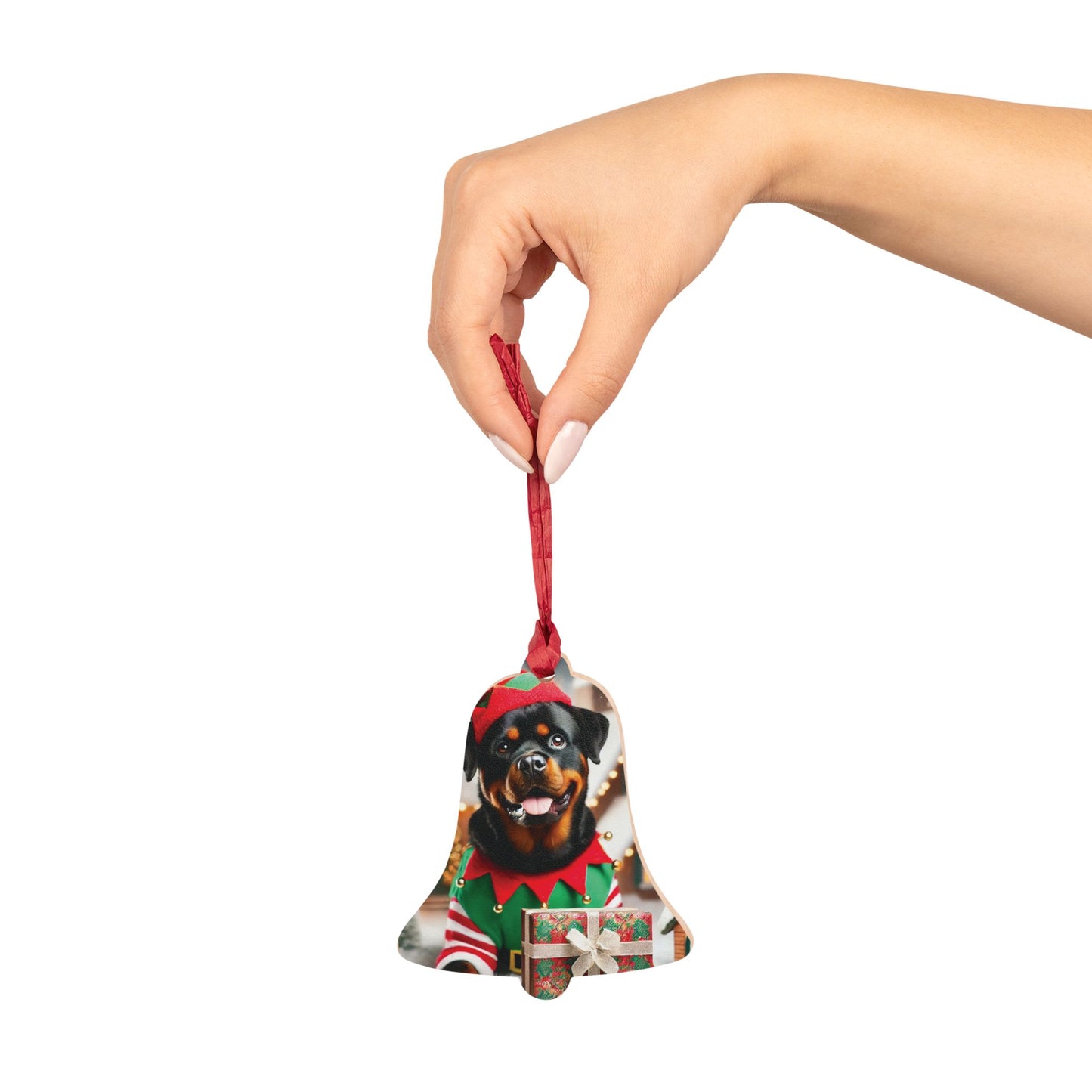 Rottweiler Elf Wooden Ornament – Festive Holiday Dog Decor with Magnetic Back