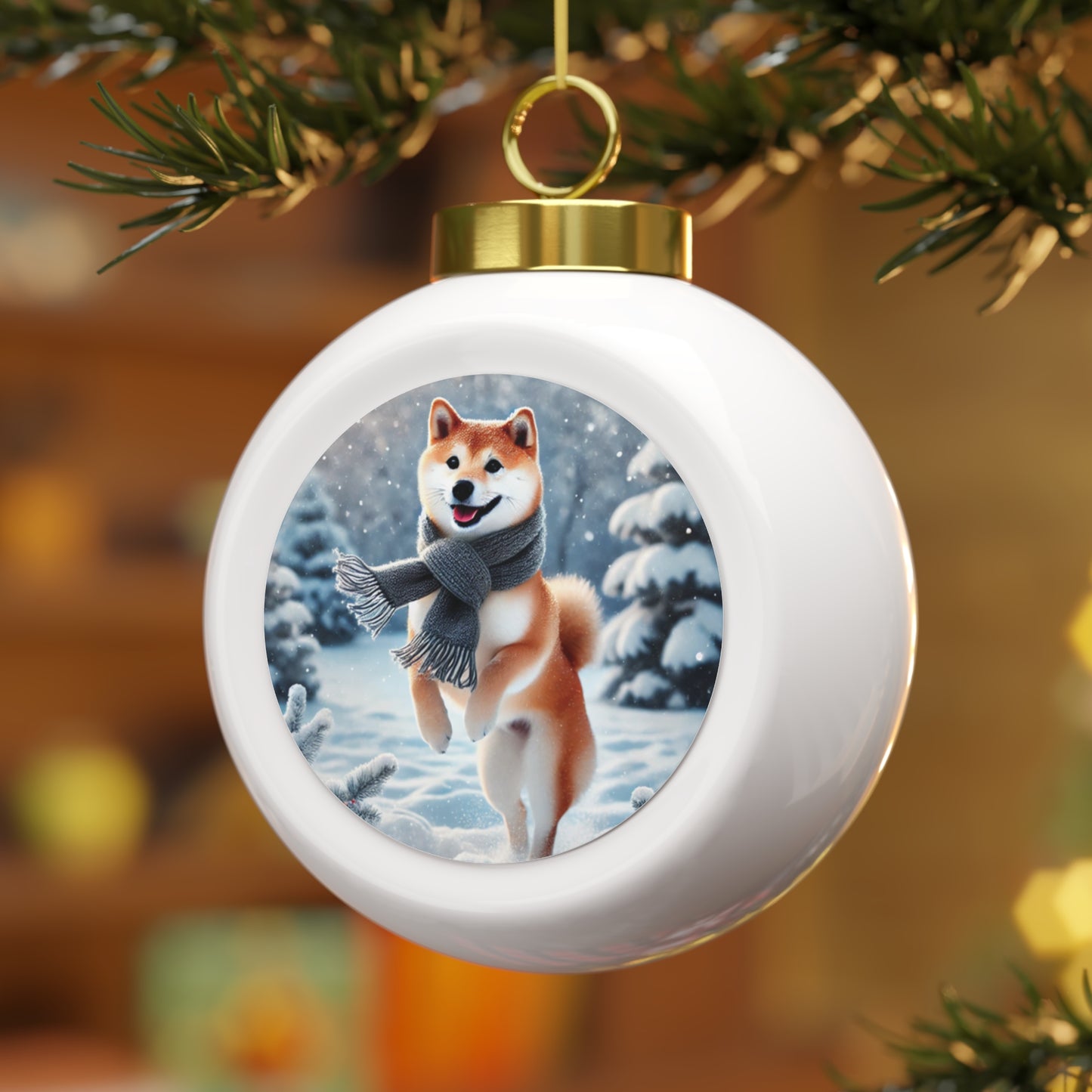 Shiba Inu Winter Wonderland Christmas Ball Ornament – Festive Snowy Decor