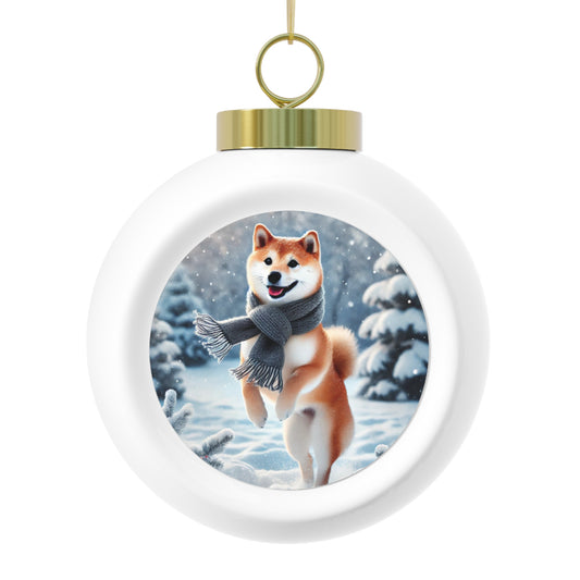 Shiba Inu Winter Wonderland Christmas Ball Ornament – Festive Snowy Decor