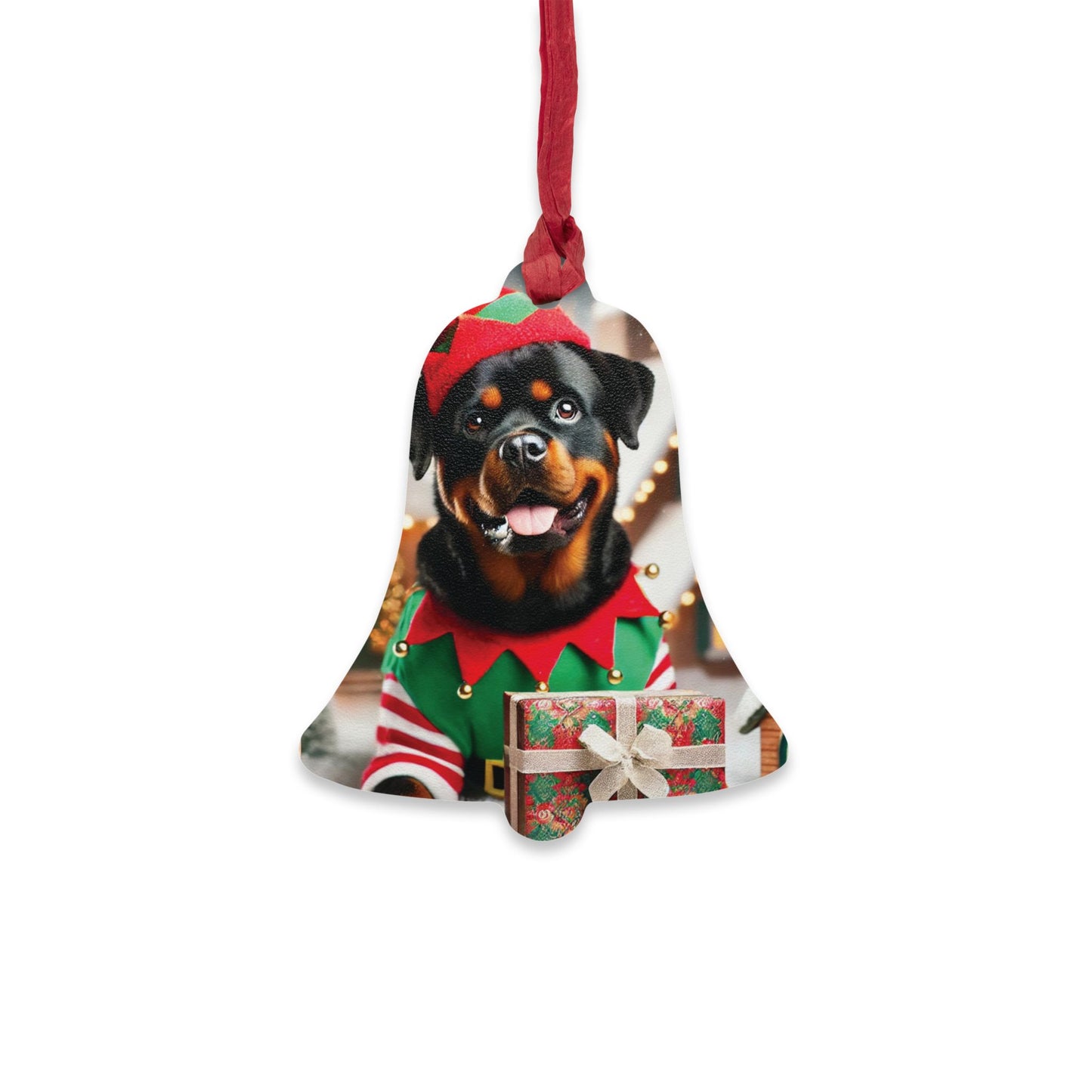 Rottweiler Elf Wooden Ornament – Festive Holiday Dog Decor with Magnetic Back