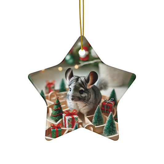 Chinchilla in Christmas-Themed Maze Ceramic Star Ornament – Festive Animal Holiday Decor